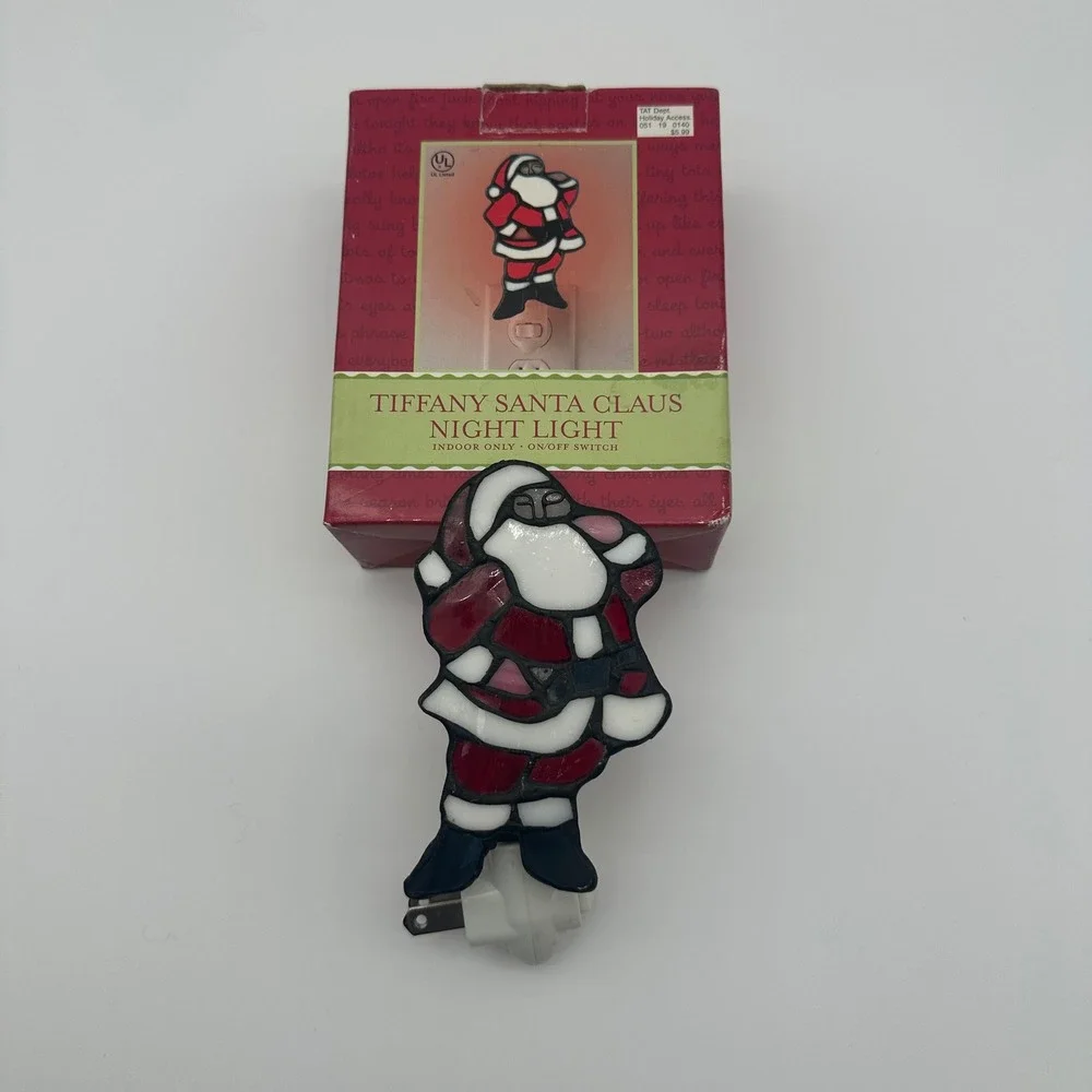 Target Stained Glass Tiffany Style Santa Claus Night Light Christmas Holiday Box